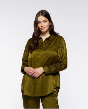 Женская атласная рубашка с карманами , зеленый Fiorella Rubino