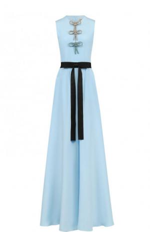 Шелковое платье-макси с контрастным поясом Emilio Pucci. Цвет: голубой
