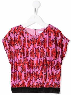 Плиссированная блузка с принтом Pinko Kids. Цвет: розовый