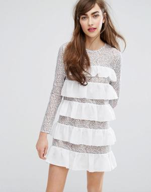 Свободное кружевное платье с рюшами E.F.L.A. Цвет: белый
