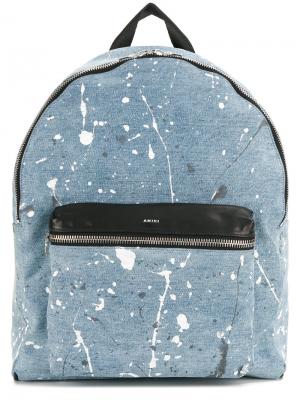 Джинсовый рюкзак с принтом брызг краски Amiri. Цвет: синий