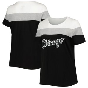 Женская черная/серо-хизеровая футболка Chicago White Sox с цветными блоками больших размеров Unbranded