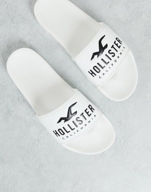 Белые шлепанцы с фирменным логотипом – эксклюзивно для ASOS-Белый Hollister