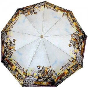 Зонт женский (Сатин), полуавтомат, , 3 сложения, арт.1580-2 Style. Цвет: золотистый/бежевый