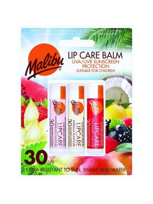 Бальзам для губ Malibu Арбуз/Ваниль/Клубника SPF 30. Цвет: розовый, бежевый, малиновый