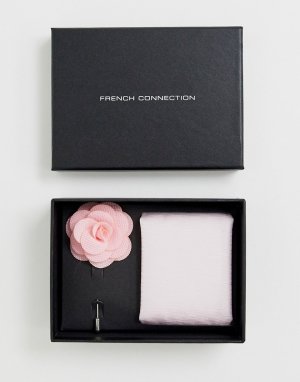 Набор из платка для нагрудного кармана и булавки на лацкан -Розовый French Connection