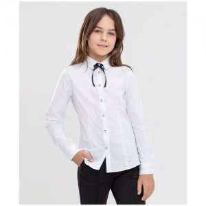 Блузка классическая с бантом белая для девочек, модель 222BBGS22040200, размер 164 Button Blue. Цвет: белый
