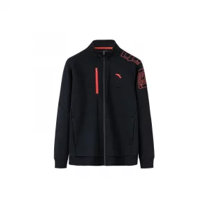 Комплексная серия тренировок, однотонная куртка с логотипом и воротником на молнии, мужские куртки черного цвета 152247720S-4 Anta