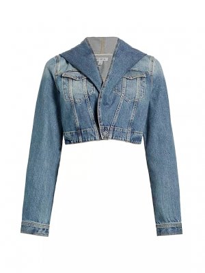 Укороченная джинсовая куртка с капюшоном , синий Alaïa