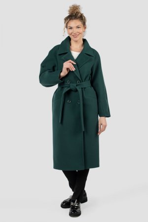 Пальто женское демисезонное (пояс) EL PODIO. Цвет: изумруд