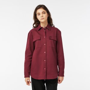 Блузы и рубашки Женская рубашка из смеси хлопка Lacoste. Цвет: бордовый