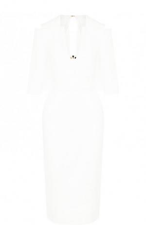Однотонное платье-футляр с кейпом Roland Mouret. Цвет: белый