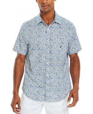 Мужская рубашка на пуговицах с короткими рукавами и цветочным принтом , синий Nautica