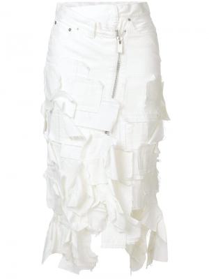Асимметричная фактурная джинсовая юбка Sacai. Цвет: белый
