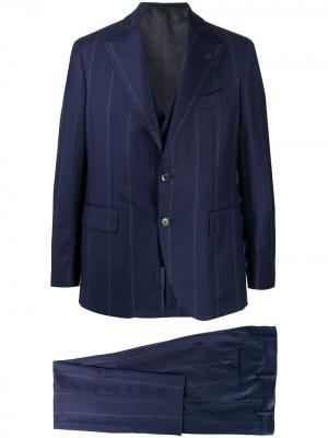 Костюм в тонкую полоску с однобортным пиджаком Gabriele Pasini. Цвет: синий