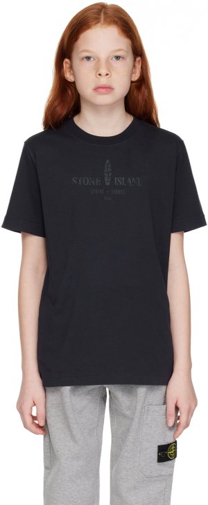 Детская темно-синяя футболка с принтом Stone Island Junior