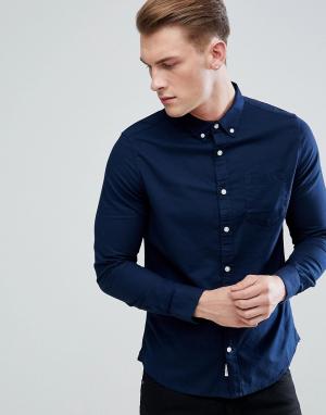 Темно-синяя оксфордская рубашка с длинными рукавами -Темно-синий Burton Menswear