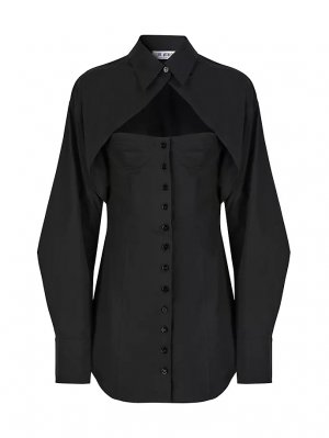 Мини-платье-бюстье из поплина с длинными рукавами , черный The Attico