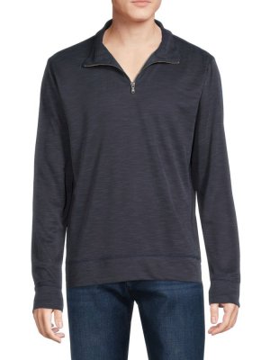 Трикотажная рубашка-пуловер с молнией на четверть , темно-синий Saks Fifth Avenue