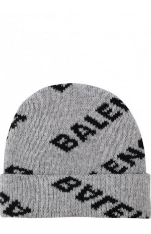 Шерстяная шапка с логотипом бренда Balenciaga. Цвет: серый