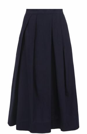 Хлопковая юбка-миди с защипами Yohji Yamamoto. Цвет: синий