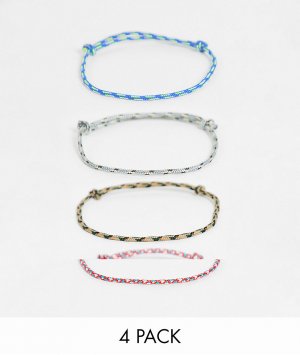 Набор из 4 узких браслетов-шнурков толщиной 2 мм разных цветов -Разноцветный ASOS DESIGN