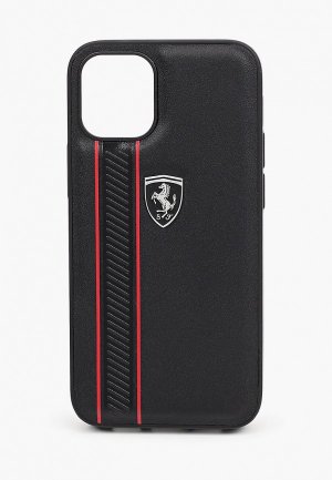 Чехол для iPhone Ferrari 12 mini (5.4), Off-Track Genuine leather Stitched stipe Black. Цвет: черный