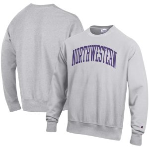 Мужской серый пуловер с принтом Northwestern Wildcats Arch обратного переплетения Champion