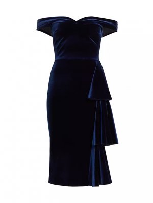 Willa Бархатное платье миди с открытыми плечами , цвет blue notte Chiara Boni La Petite Robe