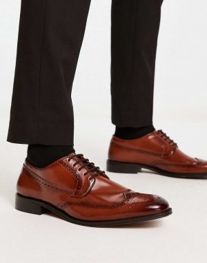 Туфли-броги со шнуровкой DESIGN из полированной коричневой кожи Asos