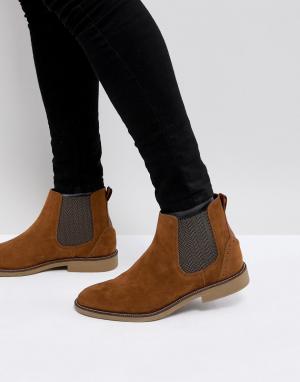 Светло-коричневые ботинки челси из искусственной замши Burton Menswear. Цвет: рыжий