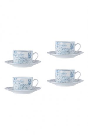 Набор из 4-х чайных чашек с блюдцами Tout Paris Bernardaud. Цвет: синий