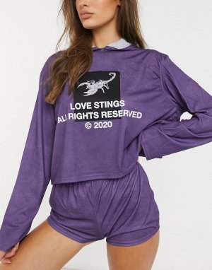 Фиолетовый худи для дома с принтом Love stings -Фиолетовый цвет Adolescent Clothing