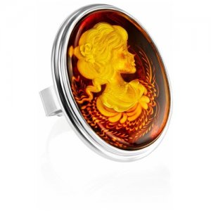 Роскошный перстень из серебра и натурального янтаря с изысканной инталией «Элинор» Amberholl