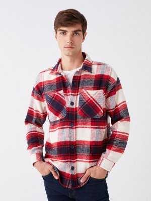 Удобная мужская рубашка-рубашка в клетку с длинными рукавами, красный плед LCW Casual