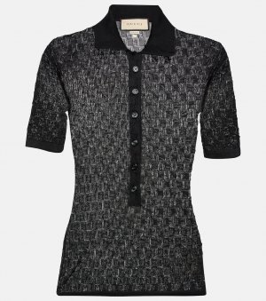 Рубашка поло из хлопка и шелка с логотипом GUCCI, черный Gucci