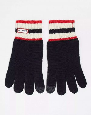 Черные трикотажные перчатки с логотипом в красную полоску Hunter
