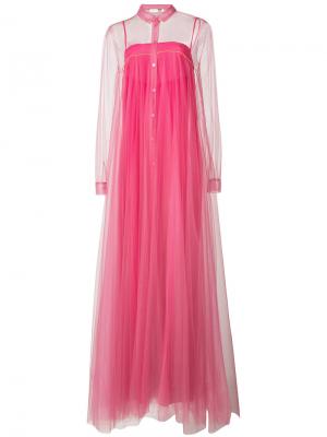 Длинное плиссированное прозрачное платье Vionnet. Цвет: розовый и фиолетовый
