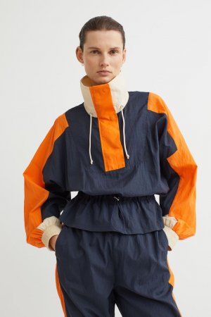 Куртка-анорак со складками , темно-синий/оранжевый H&M