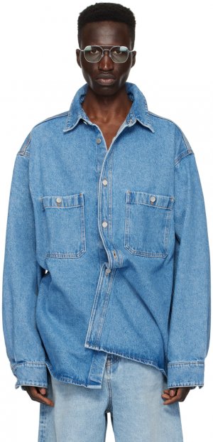 Синяя джинсовая рубашка с накладными карманами Hed Mayner