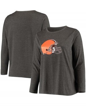 Женская темно-серая футболка с длинным рукавом основным логотипом Cleveland Browns больших размеров Fanatics