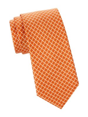 Шелковый галстук с геометрическим принтом , оранжевый Brioni