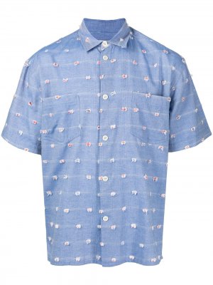 Рубашка с короткими рукавами и вышивкой YMC. Цвет: синий