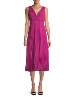 Плиссированное платье миди Evie с V-образным вырезом , цвет Pink Tulip Ungaro