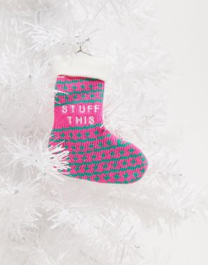 Рождественский вязаный носок для украшения с надписью -Многоцветный TYPO