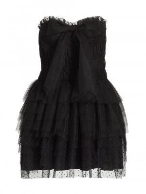 Многослойное мини-платье из тюля Faron с бантом , черный LoveShackFancy