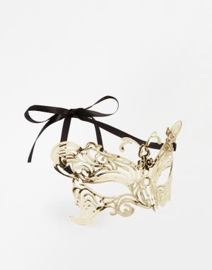 Филигранная маска в форме бабочки ASOS. Цвет: золотой
