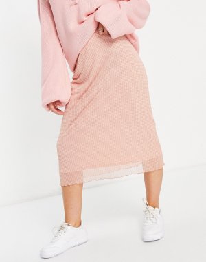 Сетчатая юбка миди в клетку от комплекта -Розовый цвет Fashion Union