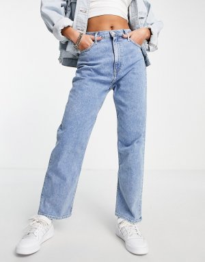 Средне-выбеленные прямые джинсы с завышенной талией -Голубой Tommy Jeans