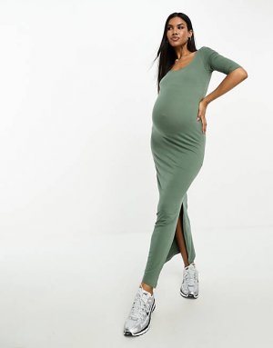 Облегающее платье миди с разрезами по бокам Maternity для беременных цвета хаки Vero Moda